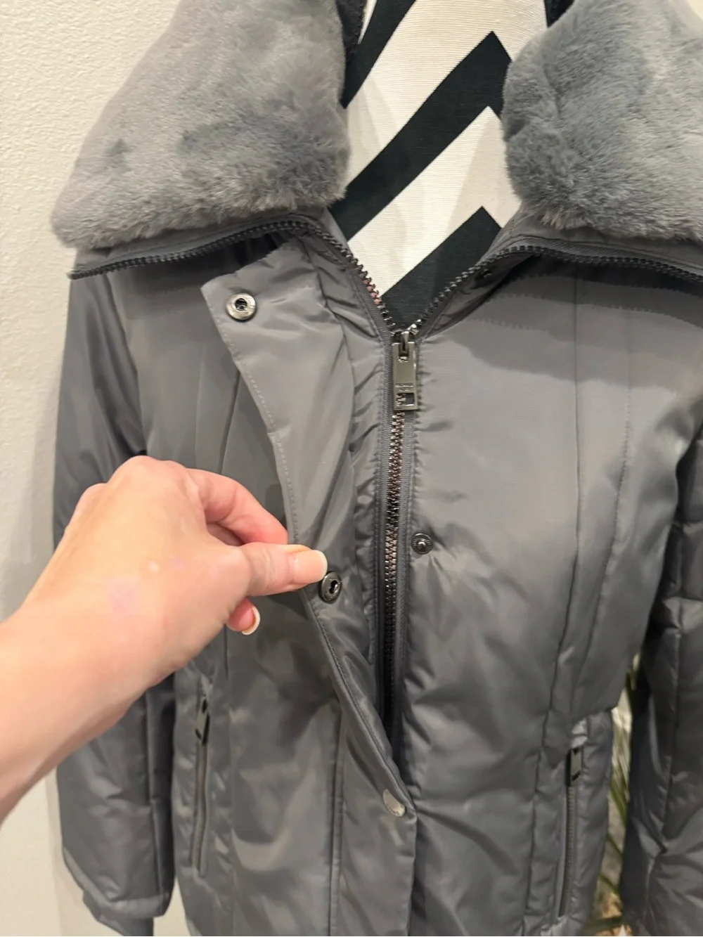 Michael Kors Gray Faux-Fur Collar Puffer Coat